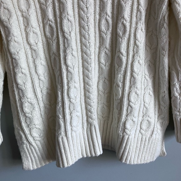 LANDS END Off White Tunic Length Cotton Blend Cable Knit Sweater Size XL - Picture 4 of 11